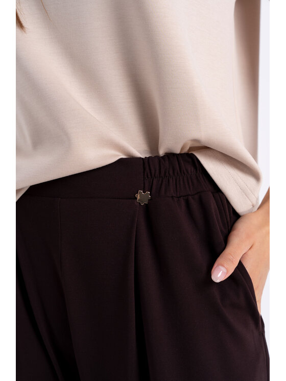 CLICK CLICK Kalhoty z materiálu 30-452 Hnědá Wide Fit