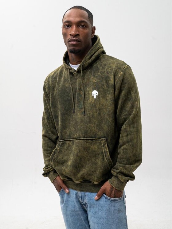 Marvel Marvel Bluza Oliwkowa Punisher Acid Wash Kangurka 131803 Khaki Regular Fit