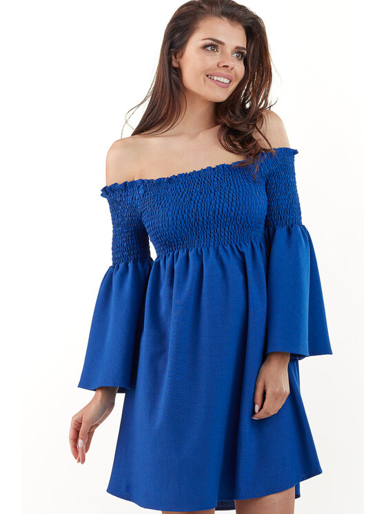 Awama Awama Sukienka letnia A228 Niebieski Basic Fit