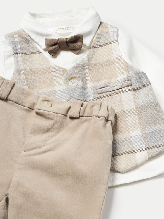 Mayoral Mayoral Комплект риза и платнени панталони 2527 Бежов Regular Fit