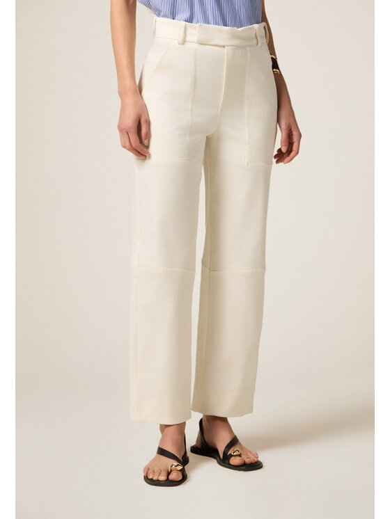 Oltre Oltre Pantaloni di tessuto P737R008828N021 Bianco Baggy Fit