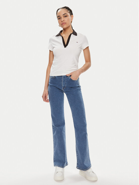 Tommy Jeans Tommy Jeans Тениска с яка и копчета Contrast DW0DW17225 Бял Slim Fit