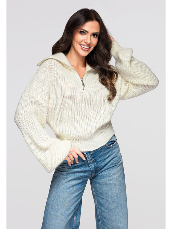 Ombre Ombre Sweter LW-SWSW-0118 Écru Regular Fit