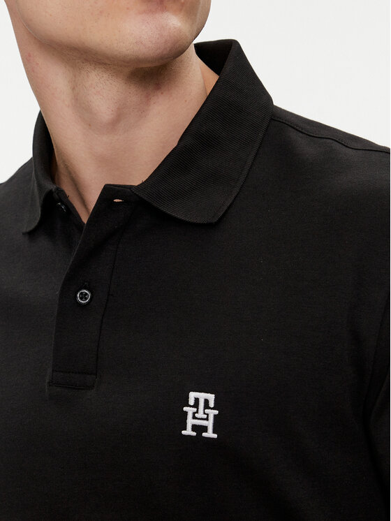 Tommy Hilfiger Tommy Hilfiger Тениска с яка и копчета Interlock MW0MW34783 Черен Regular Fit