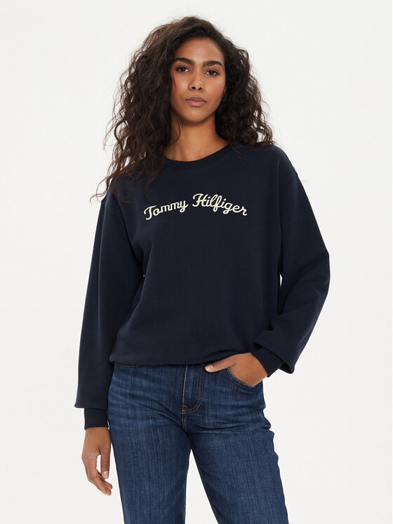 Tommy Hilfiger Džemperis ar kapuci Modern Script WW0WW42615 Tumši zils Regular Fit