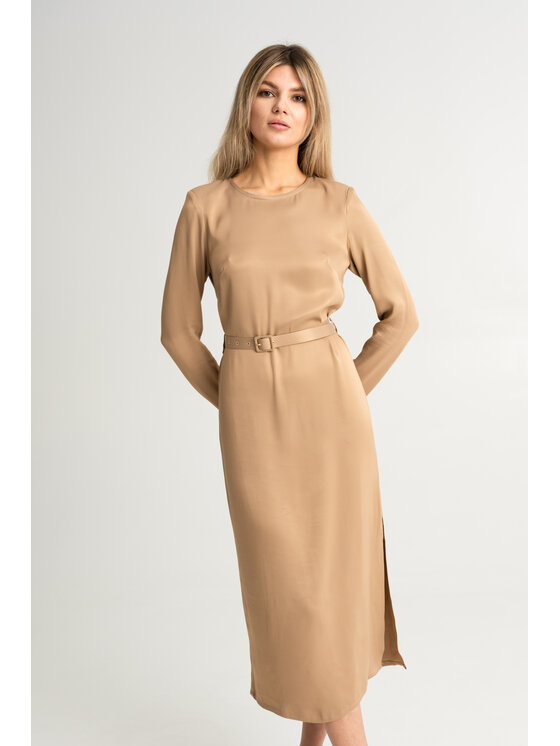 Leimann Leimann Sukienka koktajlowa Valentina Beżowy Classic Fit
