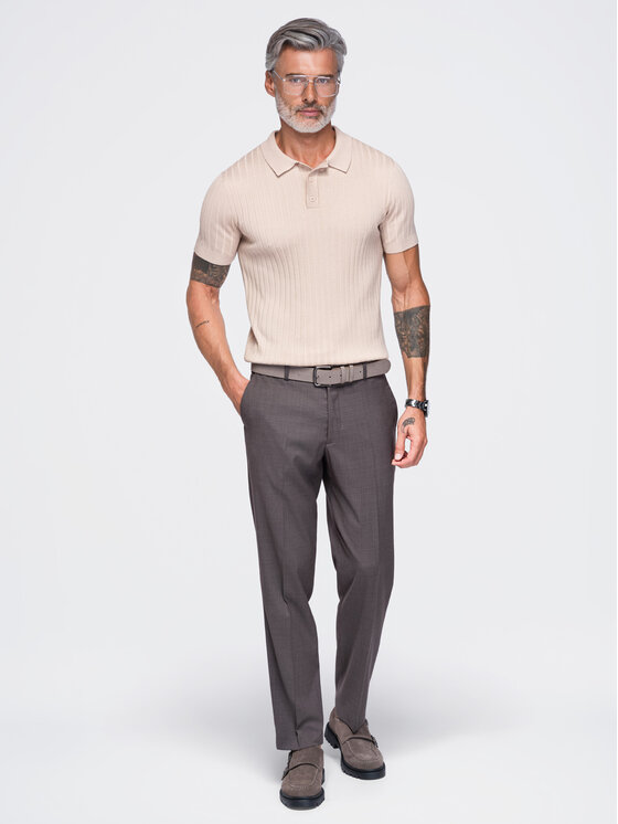 Ombre Ombre Polo OM-POSS-0180 Beżowy Slim Fit