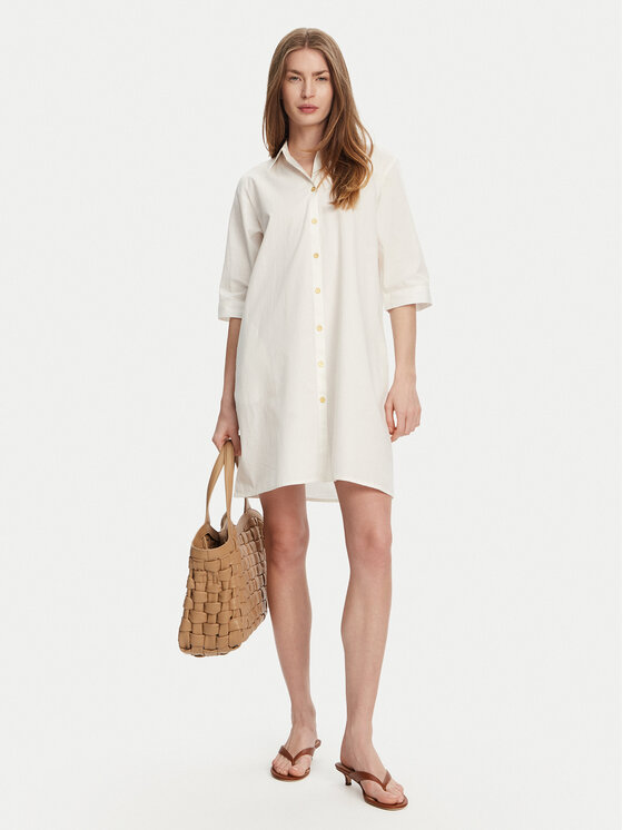 Selmark Selmark Sukienka koszulowa BM033 Écru Relaxed Fit