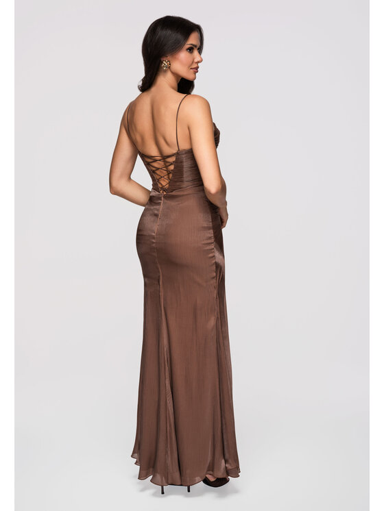 Ombre Ombre Sukienka wieczorowa LA-OM-DLR354 Brązowy Slim Fit