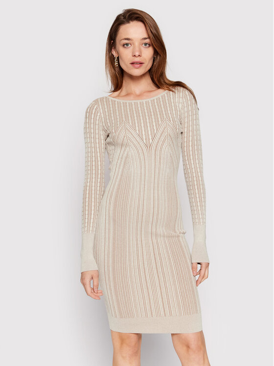 Guess Guess Sukienka dzianinowa Alexia W2YK51 Z30I2 Beżowy Slim Fit