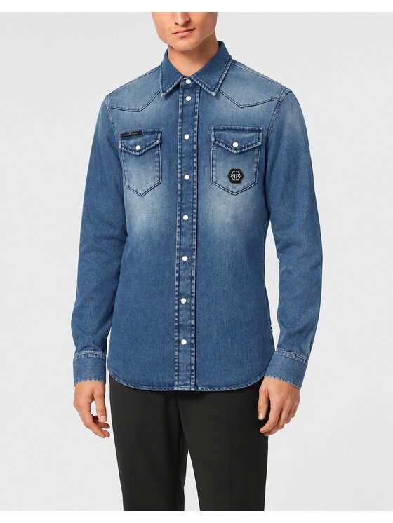 PHILIPP PLEIN PHILIPP PLEIN džínová košile 31230 Modrá Regular Fit