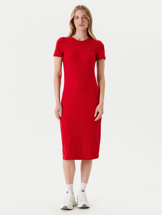Tommy Jeans Tommy Jeans Rochie de zi DW0DW19721 Roșu Slim Fit