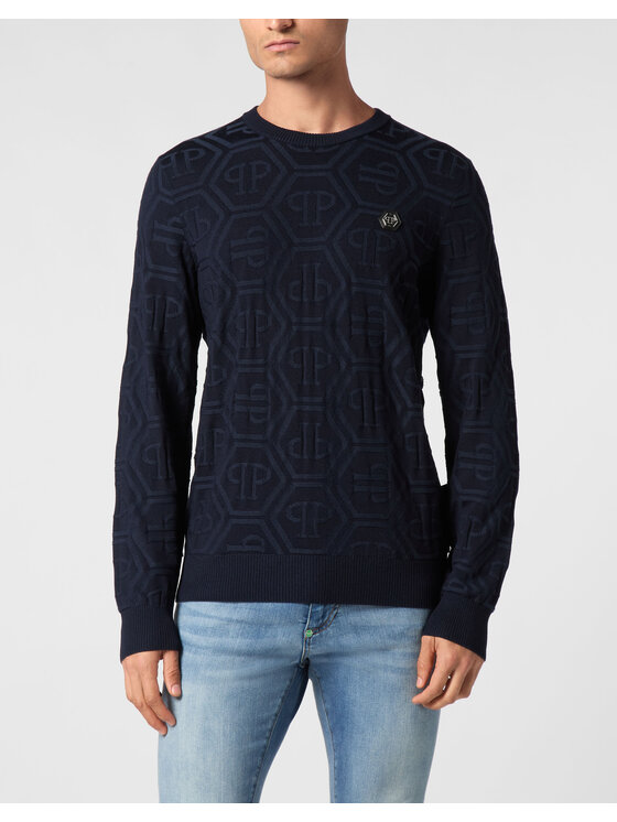 PHILIPP PLEIN PHILIPP PLEIN Longsleeve 22215 Granatowy Regular Fit