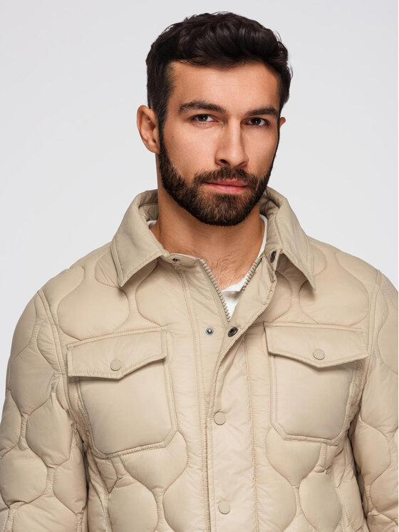 Ombre Ombre Kurtka zimowa OM-JALP-0215 Beżowy Regular Fit