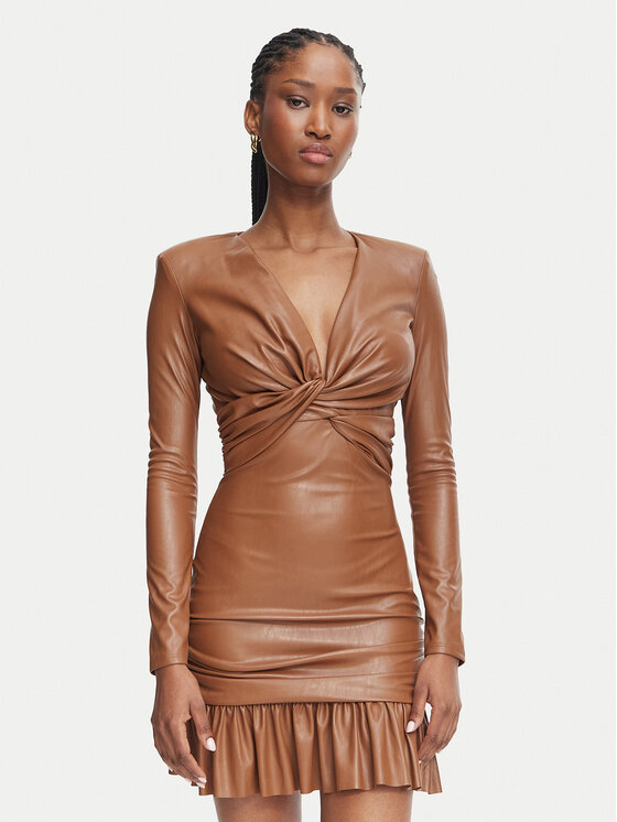 Elisabetta Franchi Elisabetta Franchi Vestito in similpelle AB-989-66E2-V400 Marrone chiaro Slim Fit