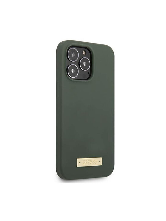 Guess Guess Etui na telefon Silicone Logo Plate MagSafe Zielony