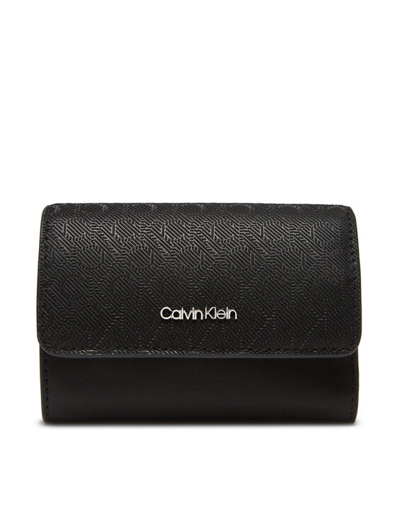 Portofel pentru femei Calvin Klein Ck Must Aop Small Trifold W Zip LV04F1038G Negru