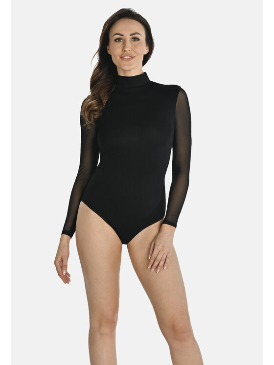 Teyli Teyli Body z półgolfem i transparentnymi rękawami Nelly Czarny Regular Fit