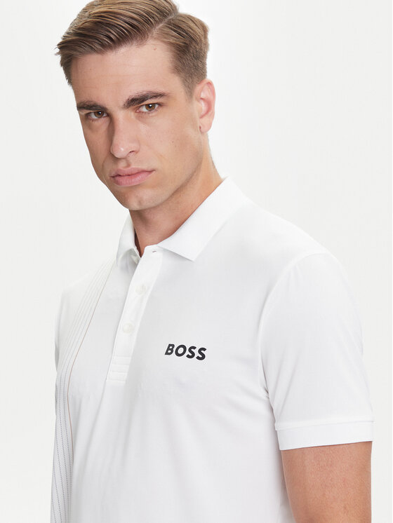 BOSS BOSS Polo majica Check 50545692 Bela Slim Fit