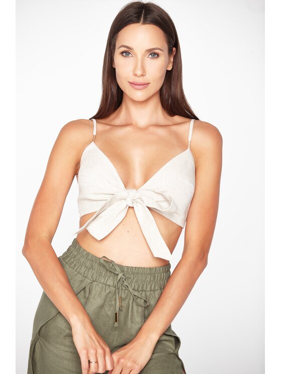 MANDRAGORA MANDRAGORA Top Lniany Capri Beżowy Slim Fit