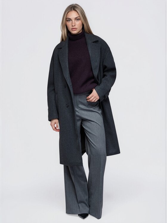 Ombre Ombre Kabát pro přechodné období OW-CT-E0023 Tmavě šedá Relaxed Fit