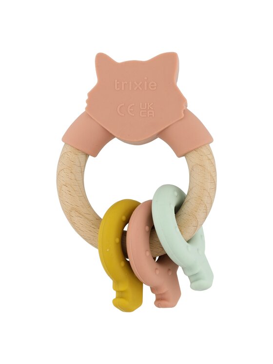 Trixie Baby Trixie Baby Zabawka Drewniany gryzak - zestaw silikonowych kluczy Kot Różowy