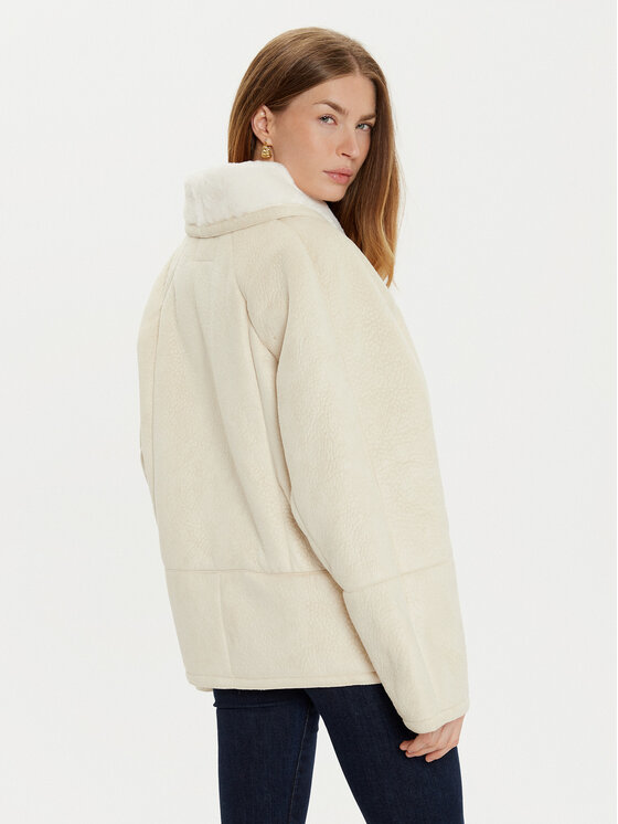 ViCOLO ViCOLO Báránybőr kabát TS0038 Ekru Regular Fit