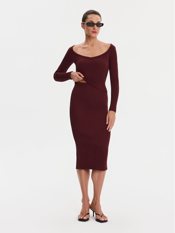 Nudyess Nudyess Top Alba z prążka Bordowy Slim Fit