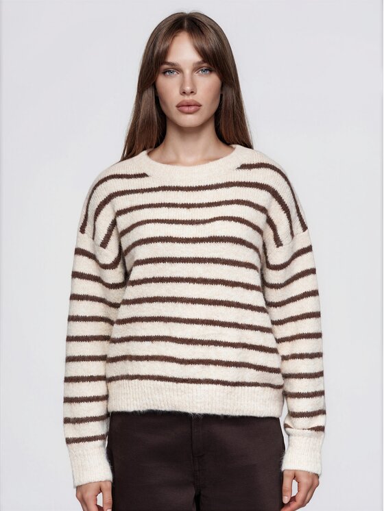 Ombre Ombre Svetr OW-SW-E0056 Béžová Relaxed Fit