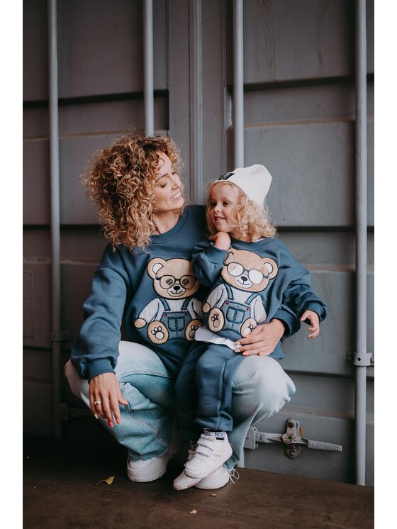 Bejbi Story Bejbi Story Bluza Bluza oversize Andy Teddy dla mamy i taty bez kaptura Granatowy Oversize