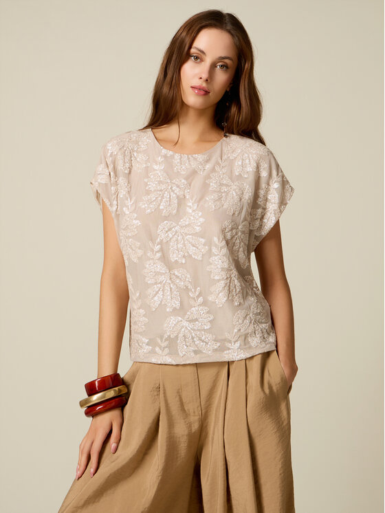 Oltre Oltre Bluzka 2093J000874N002 Kremowy Regular Fit