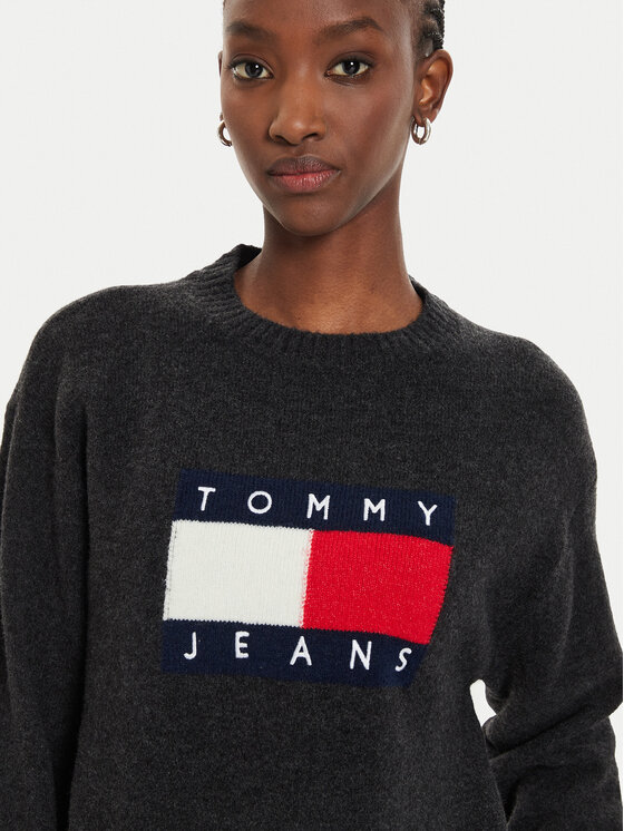 Tommy Jeans Tommy Jeans Pulover Flag DW0DW18681 Negru Relaxed Fit