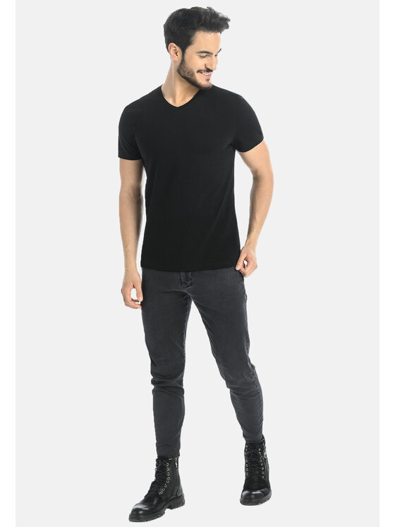 Teyli Teyli T-Shirt męski bawełniany Dany Czarny Classic Fit