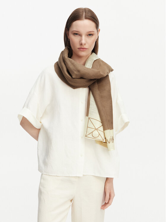 Calvin Klein Calvin Klein Sall Linen Blend Emblem Pareo Scarf LV04F9021G Beež