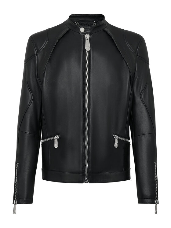 PHILIPP PLEIN PHILIPP PLEIN Kurtka skórzana 1527 Czarny Regular Fit