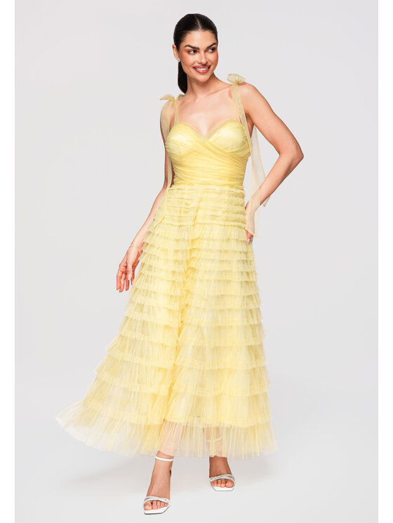 Ombre Ombre Sukienka wieczorowa LA-OM-DLR312 Żółty Slim Fit