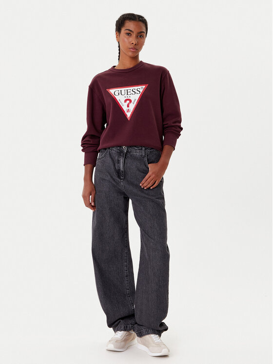Guess Guess Mikina W2YQ16 KBA11 Bordová Regular Fit