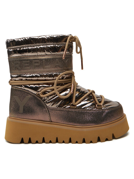 Cizme de zăpadă REPLAY Shiny-Effect Harper United Lace-Up GWF4R.000.C0002T Auriu
