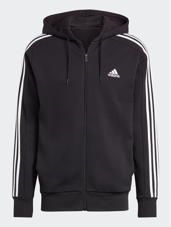 adidas adidas Džemperis Essentials French Terry 3-Stripes Full-Zip Hoodie IC0433 Juoda Regular Fit