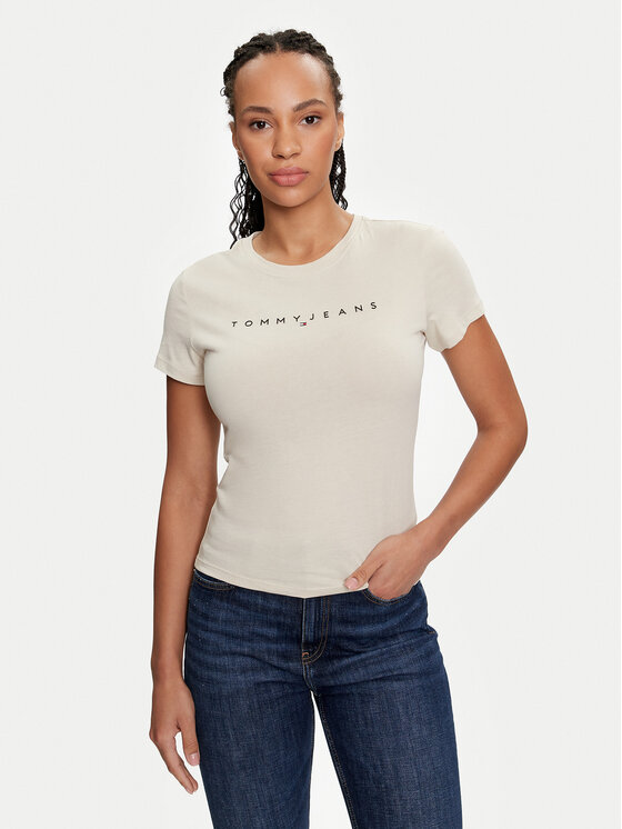 Tommy Jeans Tommy Jeans Tricou Linear DW0DW18398 Bej Slim Fit