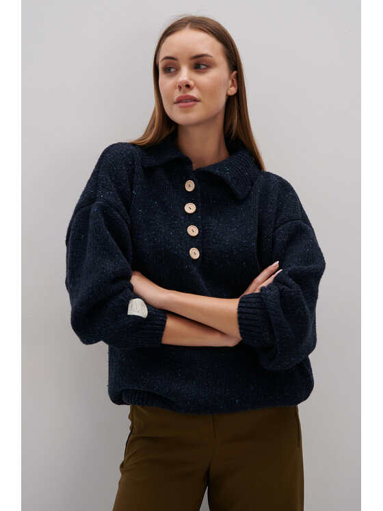 Fobya Fobya Sweter F2065 Granatowy Basic Fit