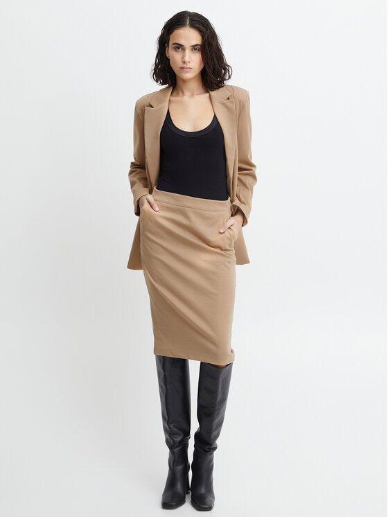 ICHI ICHI Zīmuļveida svārki 20118160 Bēšs Slim Fit