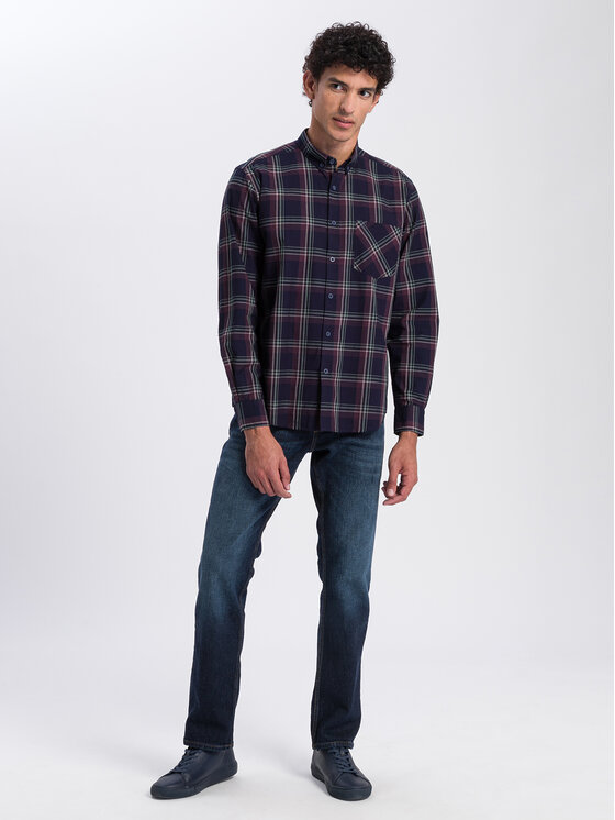 Cross Jeans Cross Jeans Koszula 35489-001 Granatowy Regular Fit