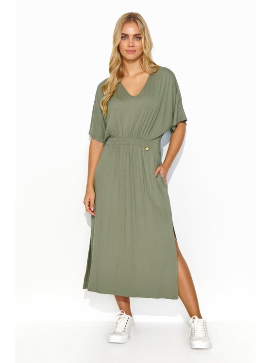 Makadamia Makadamia Sukienka codzienna M822 Khaki Comfortable Fit