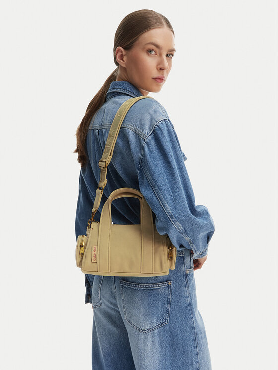 Calvin Klein Geantă Webbing Strap Canvas Pocket Bag LV04F3464G Bej
