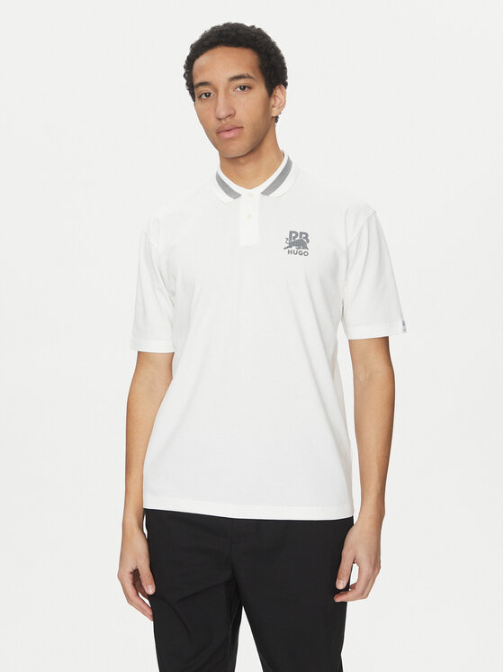 HUGO HUGO Тениска с яка и копчета Dodac_RB 50542748 Бял Regular Fit