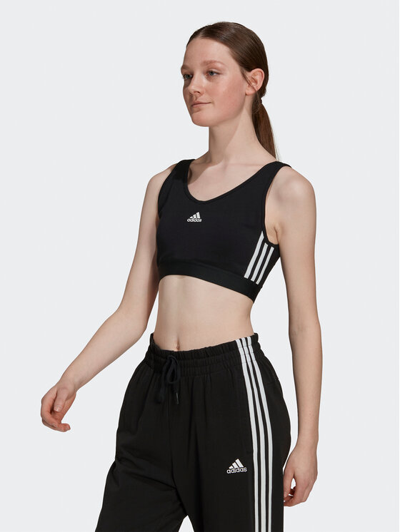 adidas adidas Funkčné tričko Essentials 3-Stripes Crop Top With Removable Pads GS1343 Čierna