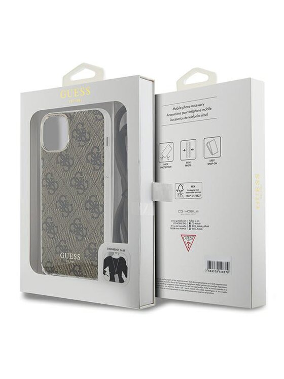 Guess Guess Etui na telefon iPhone 15 Brązowy
