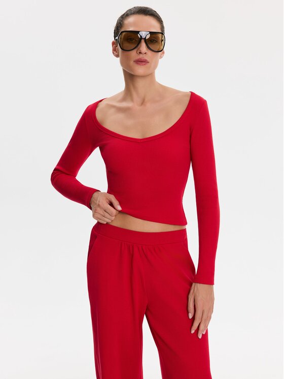 Nudyess Nudyess Spodnie materiałowe Canvas z prążka Czerwony Relaxed Fit