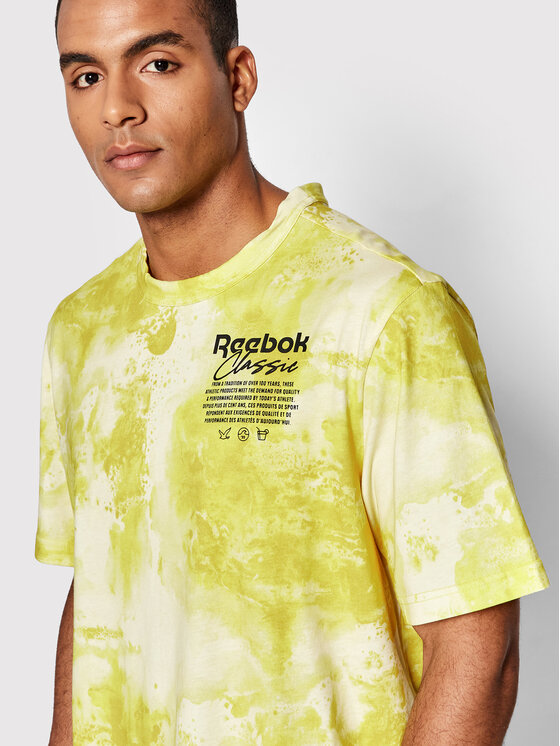 Reebok T shirt Classics Allover Print Graphic H54419 Jaune Oversize